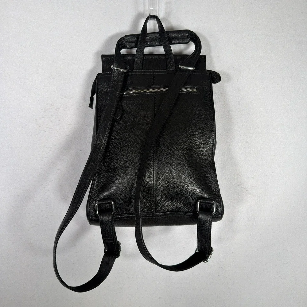 Heshe Leather Convertible Backpack Tote Black Pebbled Shoulder Bag